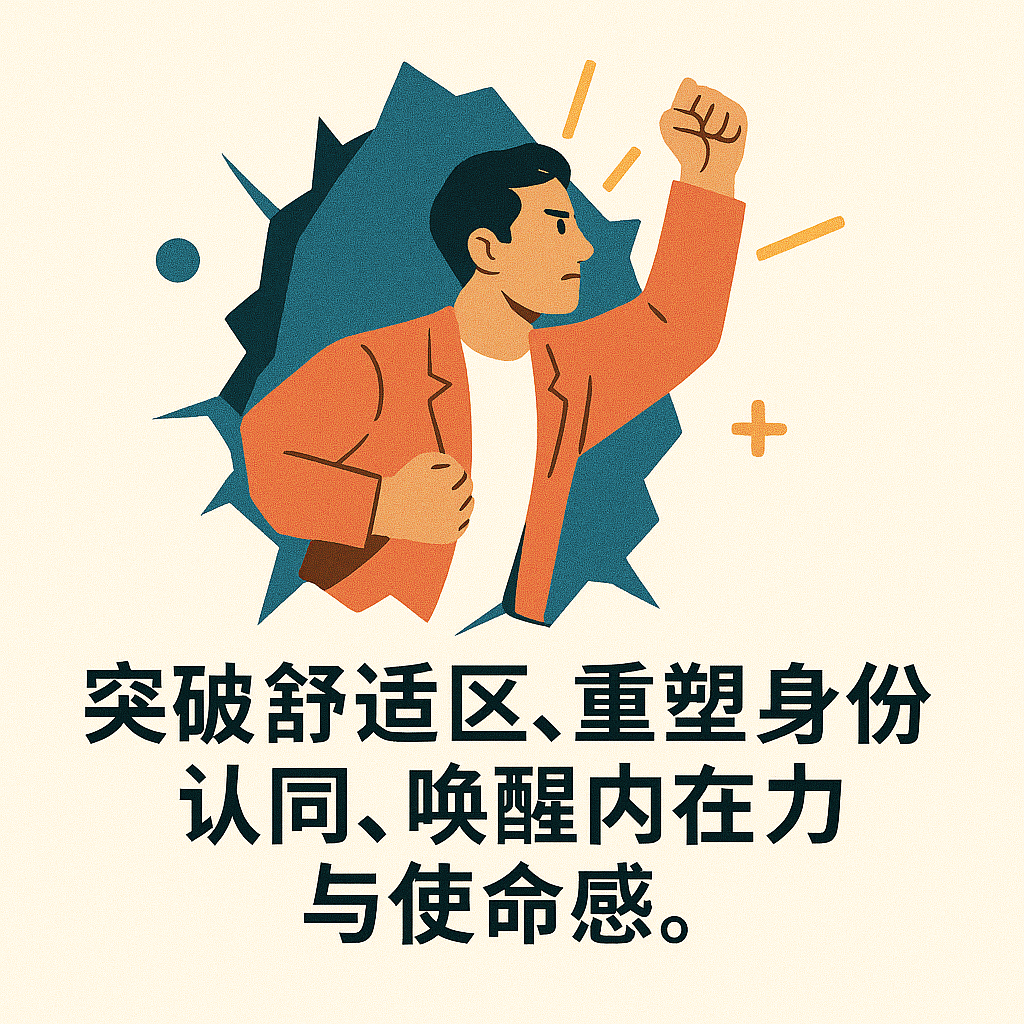 突破舒适区，重塑身份认同，唤醒内在潜能与使命感。 